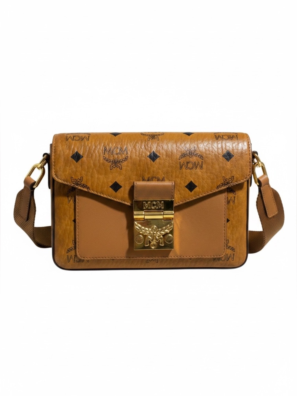 MCM Millie Visetos Cognac Crossbody Bag Small Authentic w/ Receipt